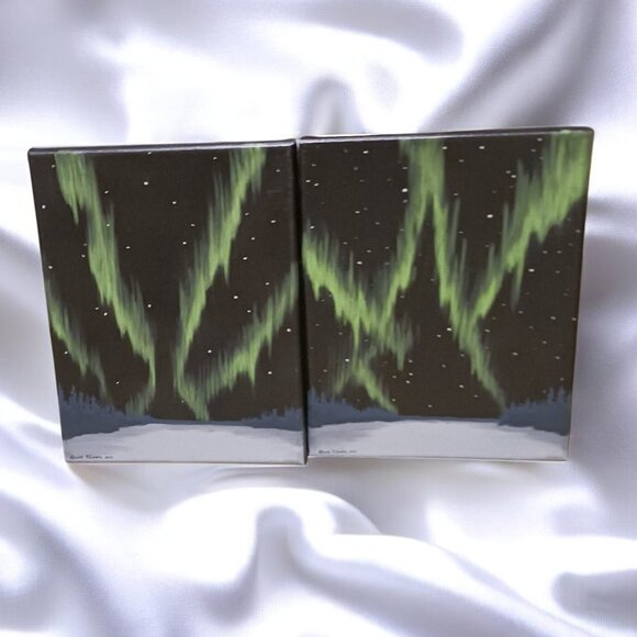 Set of 2 Signed Laura Nilsson Northern Lights Canvas Paintings  Aurora B… - Picture 2 of 9